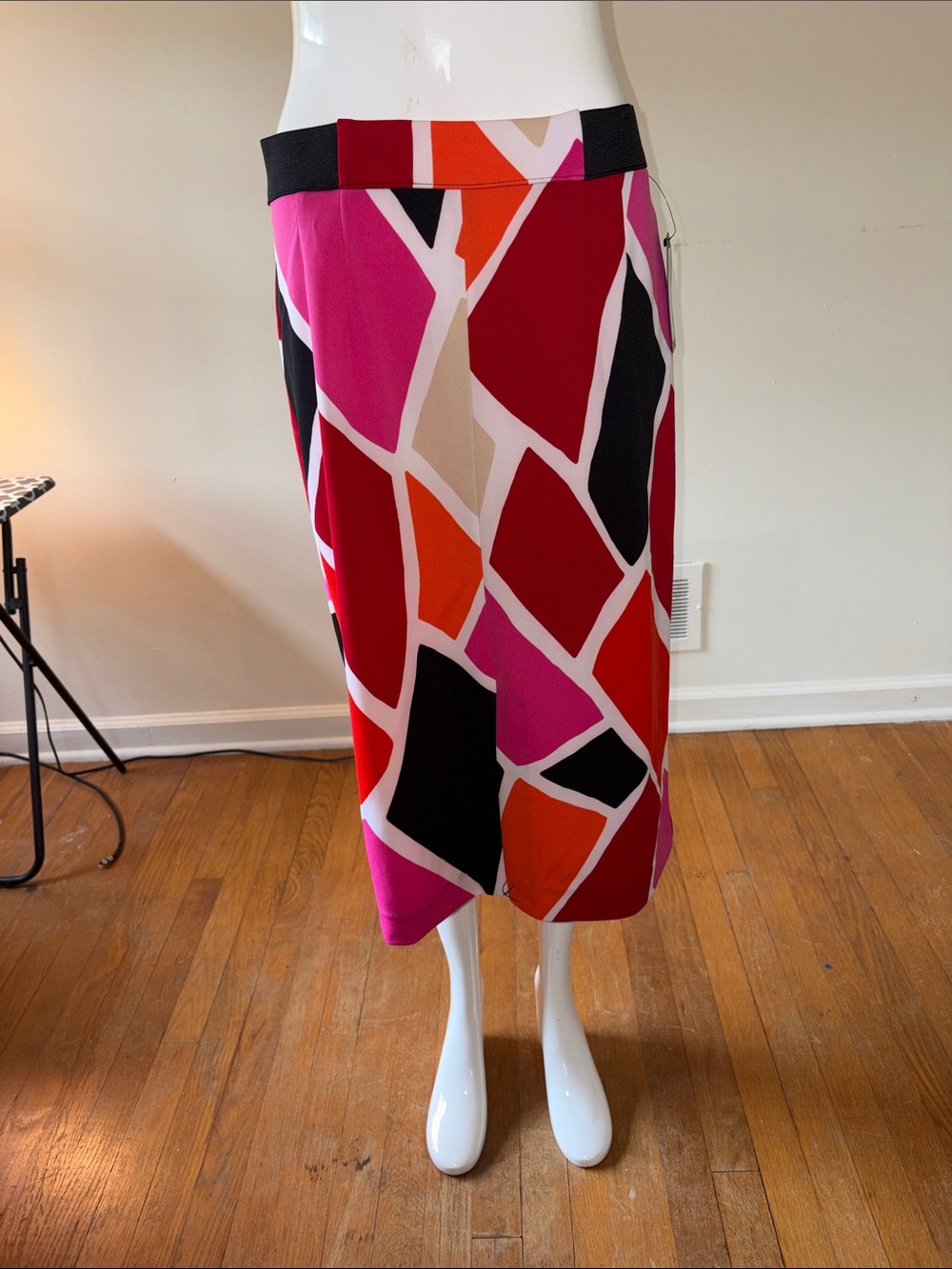 Worthington Abstract Colorblock Midi Skirt - Pink, Red & Black